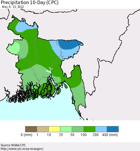 Bangladesh Precipitation 10-Day (CPC) Thematic Map For 5/6/2022 - 5/15/2022