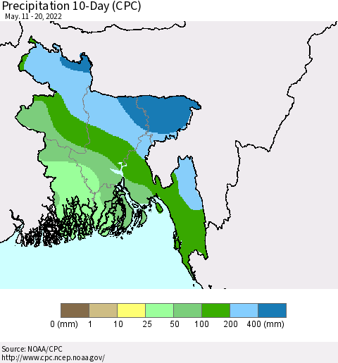 Bangladesh Precipitation 10-Day (CPC) Thematic Map For 5/11/2022 - 5/20/2022