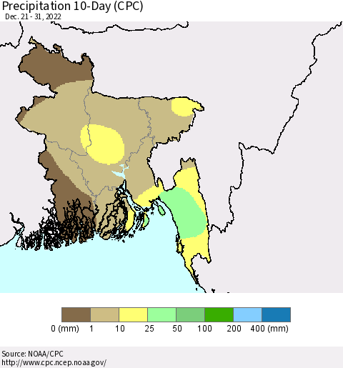 Bangladesh Precipitation 10-Day (CPC) Thematic Map For 12/21/2022 - 12/31/2022