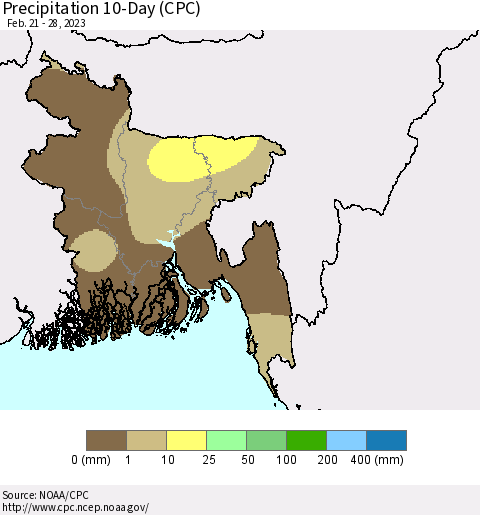 Bangladesh Precipitation 10-Day (CPC) Thematic Map For 2/21/2023 - 2/28/2023