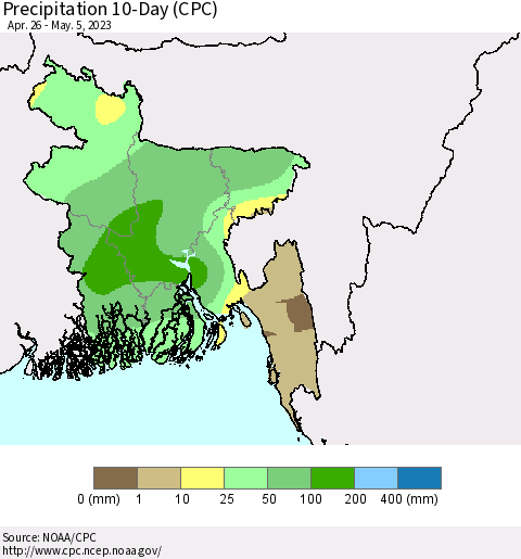 Bangladesh Precipitation 10-Day (CPC) Thematic Map For 4/26/2023 - 5/5/2023