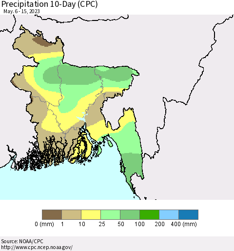 Bangladesh Precipitation 10-Day (CPC) Thematic Map For 5/6/2023 - 5/15/2023