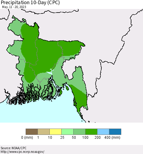 Bangladesh Precipitation 10-Day (CPC) Thematic Map For 5/11/2023 - 5/20/2023