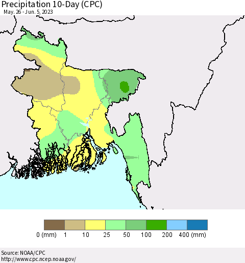 Bangladesh Precipitation 10-Day (CPC) Thematic Map For 5/26/2023 - 6/5/2023