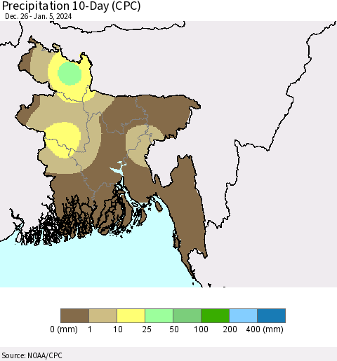 Bangladesh Precipitation 10-Day (CPC) Thematic Map For 12/26/2023 - 1/5/2024