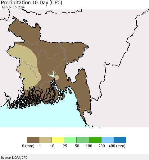 Bangladesh Precipitation 10-Day (CPC) Thematic Map For 2/6/2024 - 2/15/2024