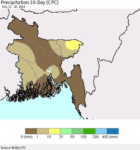 Bangladesh Precipitation 10-Day (CPC) Thematic Map For 2/11/2024 - 2/20/2024