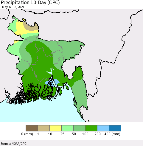 Bangladesh Precipitation 10-Day (CPC) Thematic Map For 5/6/2024 - 5/15/2024