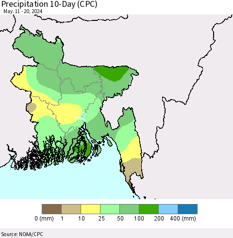 Bangladesh Precipitation 10-Day (CPC) Thematic Map For 5/11/2024 - 5/20/2024