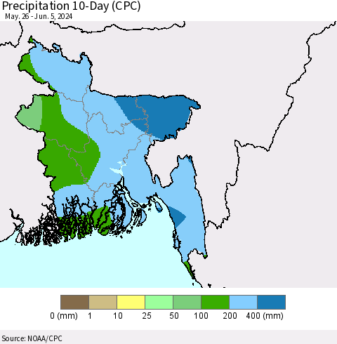 Bangladesh Precipitation 10-Day (CPC) Thematic Map For 5/26/2024 - 6/5/2024