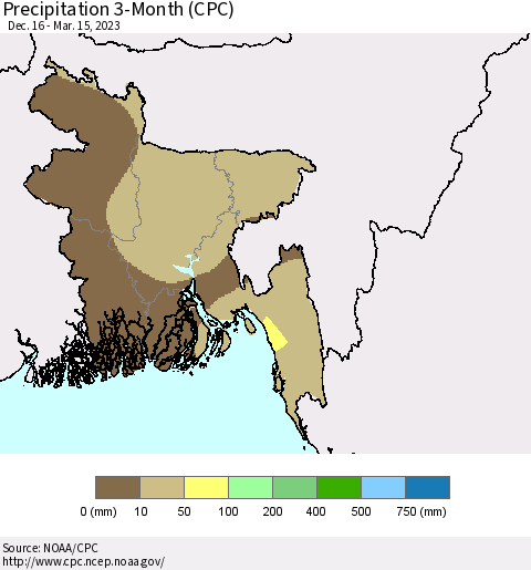 Bangladesh Precipitation 3-Month (CPC) Thematic Map For 12/16/2022 - 3/15/2023