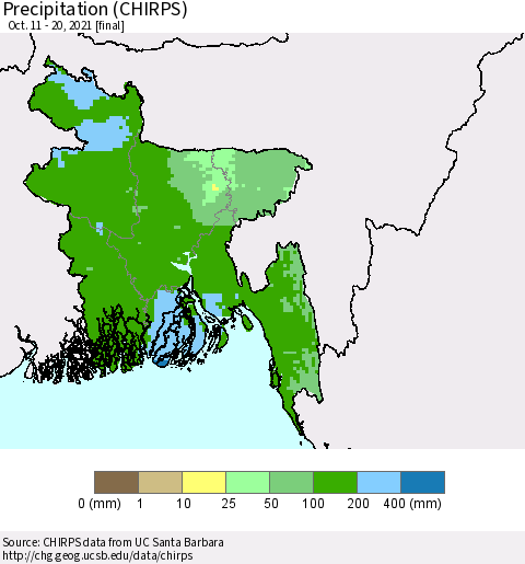 Bangladesh Precipitation (CHIRPS) Thematic Map For 10/11/2021 - 10/20/2021