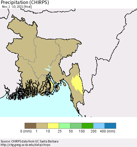 Bangladesh Precipitation (CHIRPS) Thematic Map For 11/1/2021 - 11/10/2021