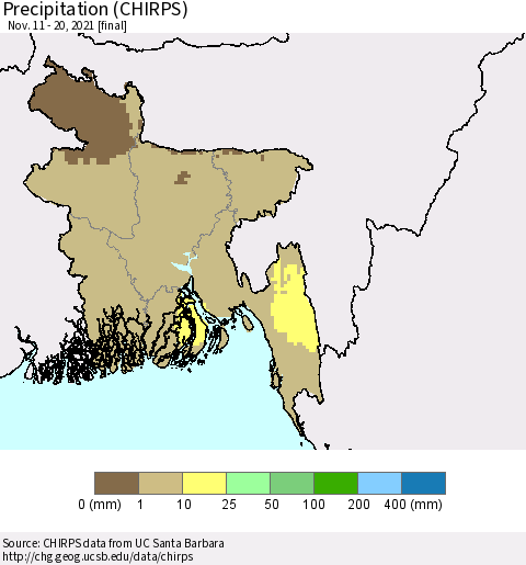 Bangladesh Precipitation (CHIRPS) Thematic Map For 11/11/2021 - 11/20/2021