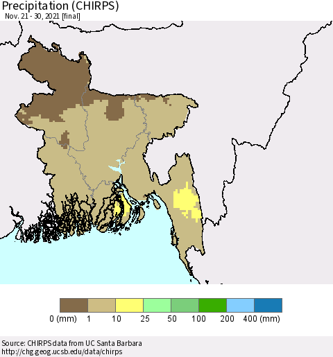 Bangladesh Precipitation (CHIRPS) Thematic Map For 11/21/2021 - 11/30/2021
