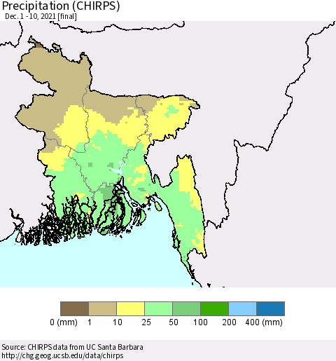 Bangladesh Precipitation (CHIRPS) Thematic Map For 12/1/2021 - 12/10/2021
