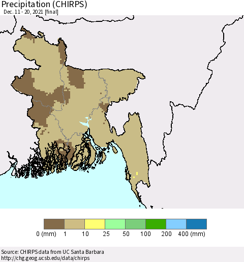 Bangladesh Precipitation (CHIRPS) Thematic Map For 12/11/2021 - 12/20/2021