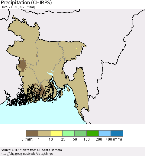 Bangladesh Precipitation (CHIRPS) Thematic Map For 12/21/2021 - 12/31/2021