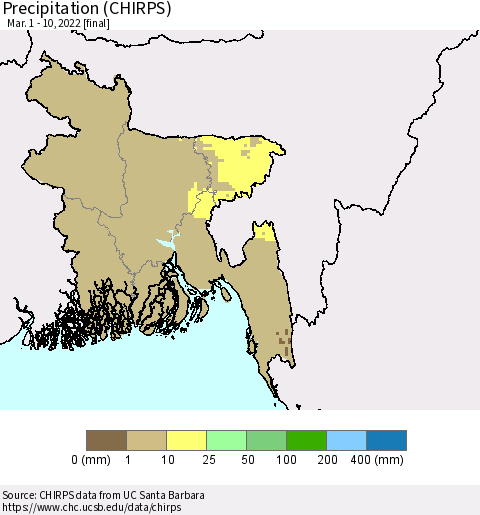 Bangladesh Precipitation (CHIRPS) Thematic Map For 3/1/2022 - 3/10/2022