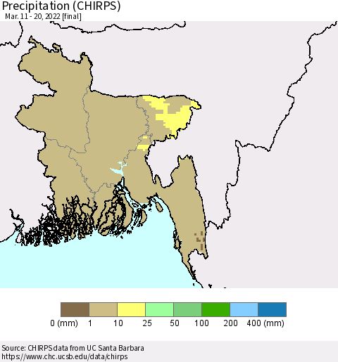 Bangladesh Precipitation (CHIRPS) Thematic Map For 3/11/2022 - 3/20/2022