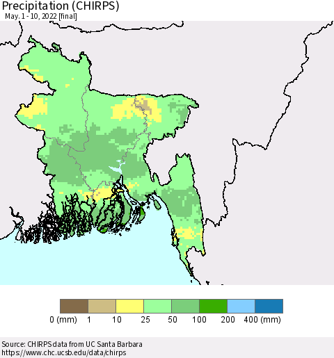 Bangladesh Precipitation (CHIRPS) Thematic Map For 5/1/2022 - 5/10/2022