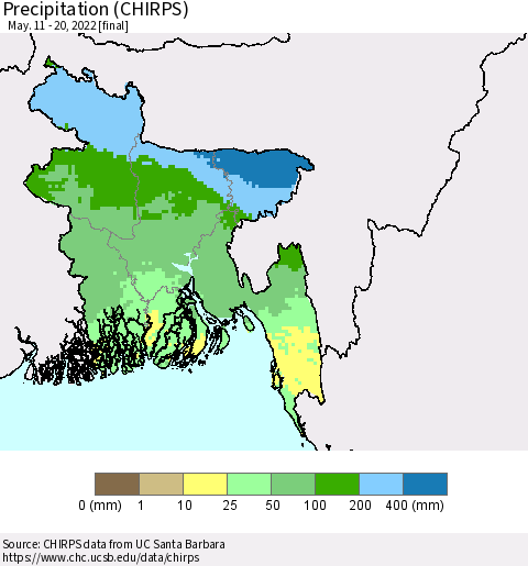 Bangladesh Precipitation (CHIRPS) Thematic Map For 5/11/2022 - 5/20/2022