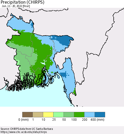 Bangladesh Precipitation (CHIRPS) Thematic Map For 6/11/2022 - 6/20/2022