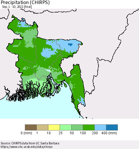 Bangladesh Precipitation (CHIRPS) Thematic Map For 9/1/2022 - 9/10/2022