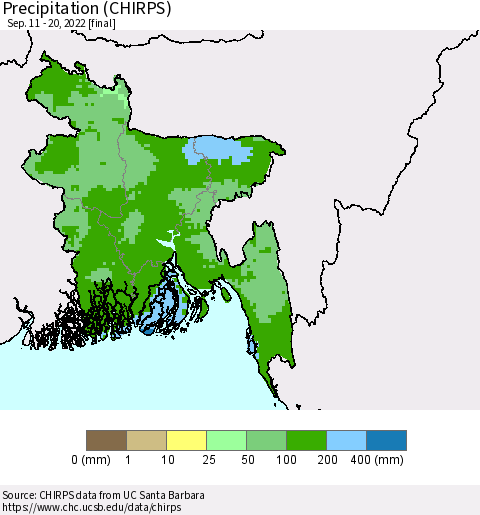 Bangladesh Precipitation (CHIRPS) Thematic Map For 9/11/2022 - 9/20/2022