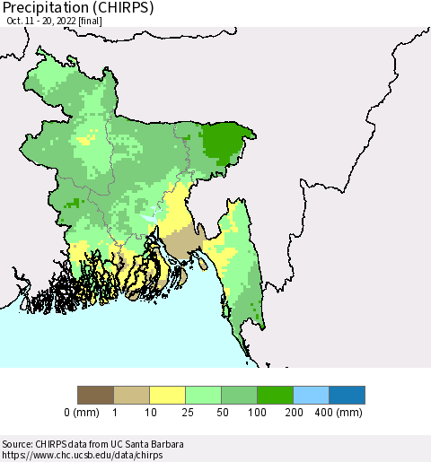Bangladesh Precipitation (CHIRPS) Thematic Map For 10/11/2022 - 10/20/2022