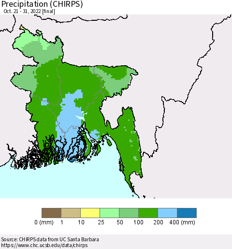 Bangladesh Precipitation (CHIRPS) Thematic Map For 10/21/2022 - 10/31/2022