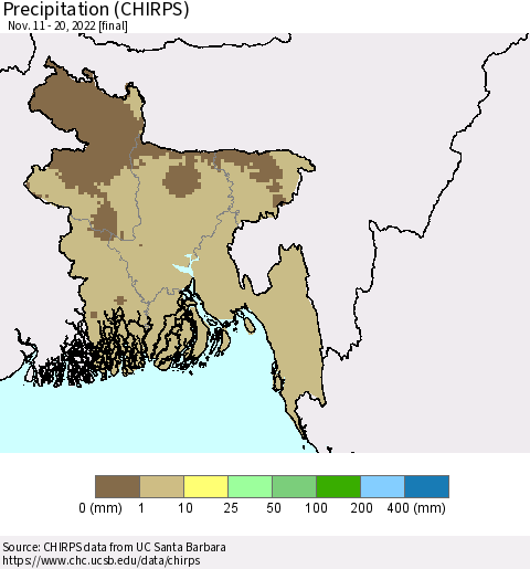 Bangladesh Precipitation (CHIRPS) Thematic Map For 11/11/2022 - 11/20/2022