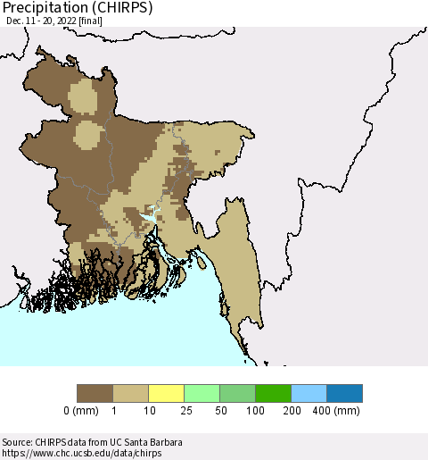 Bangladesh Precipitation (CHIRPS) Thematic Map For 12/11/2022 - 12/20/2022