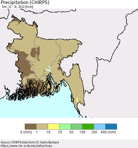 Bangladesh Precipitation (CHIRPS) Thematic Map For 12/21/2022 - 12/31/2022