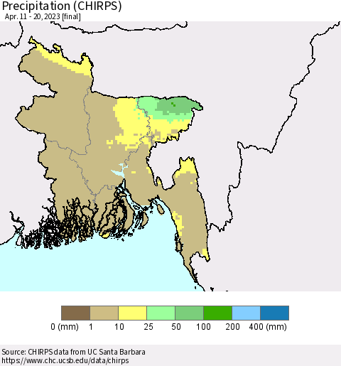 Bangladesh Precipitation (CHIRPS) Thematic Map For 4/11/2023 - 4/20/2023