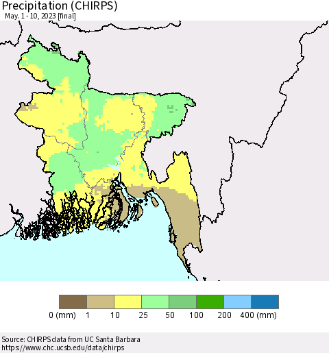 Bangladesh Precipitation (CHIRPS) Thematic Map For 5/1/2023 - 5/10/2023