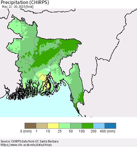 Bangladesh Precipitation (CHIRPS) Thematic Map For 5/11/2023 - 5/20/2023