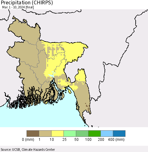 Bangladesh Precipitation (CHIRPS) Thematic Map For 3/1/2024 - 3/10/2024