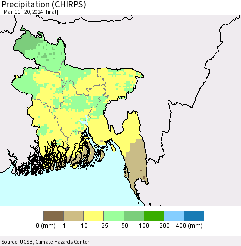 Bangladesh Precipitation (CHIRPS) Thematic Map For 3/11/2024 - 3/20/2024