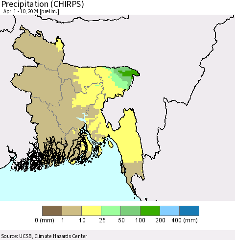Bangladesh Precipitation (CHIRPS) Thematic Map For 4/1/2024 - 4/10/2024