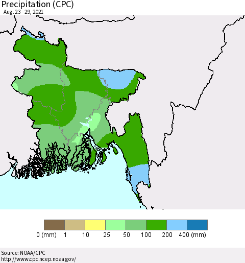 Bangladesh Precipitation (CPC) Thematic Map For 8/23/2021 - 8/29/2021