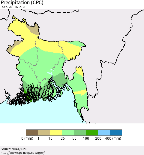 Bangladesh Precipitation (CPC) Thematic Map For 9/20/2021 - 9/26/2021