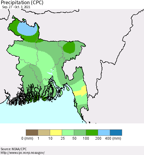 Bangladesh Precipitation (CPC) Thematic Map For 9/27/2021 - 10/3/2021
