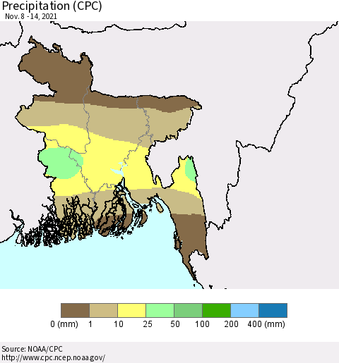 Bangladesh Precipitation (CPC) Thematic Map For 11/8/2021 - 11/14/2021