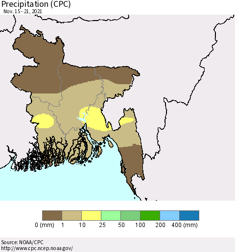 Bangladesh Precipitation (CPC) Thematic Map For 11/15/2021 - 11/21/2021