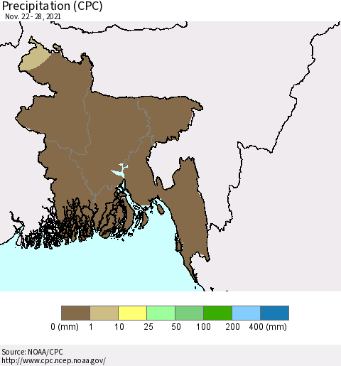 Bangladesh Precipitation (CPC) Thematic Map For 11/22/2021 - 11/28/2021