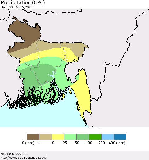 Bangladesh Precipitation (CPC) Thematic Map For 11/29/2021 - 12/5/2021