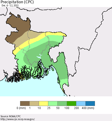 Bangladesh Precipitation (CPC) Thematic Map For 12/6/2021 - 12/12/2021