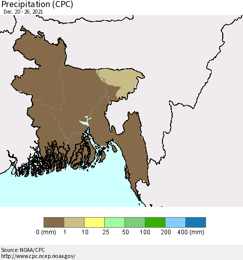 Bangladesh Precipitation (CPC) Thematic Map For 12/20/2021 - 12/26/2021