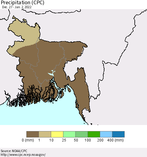 Bangladesh Precipitation (CPC) Thematic Map For 12/27/2021 - 1/2/2022